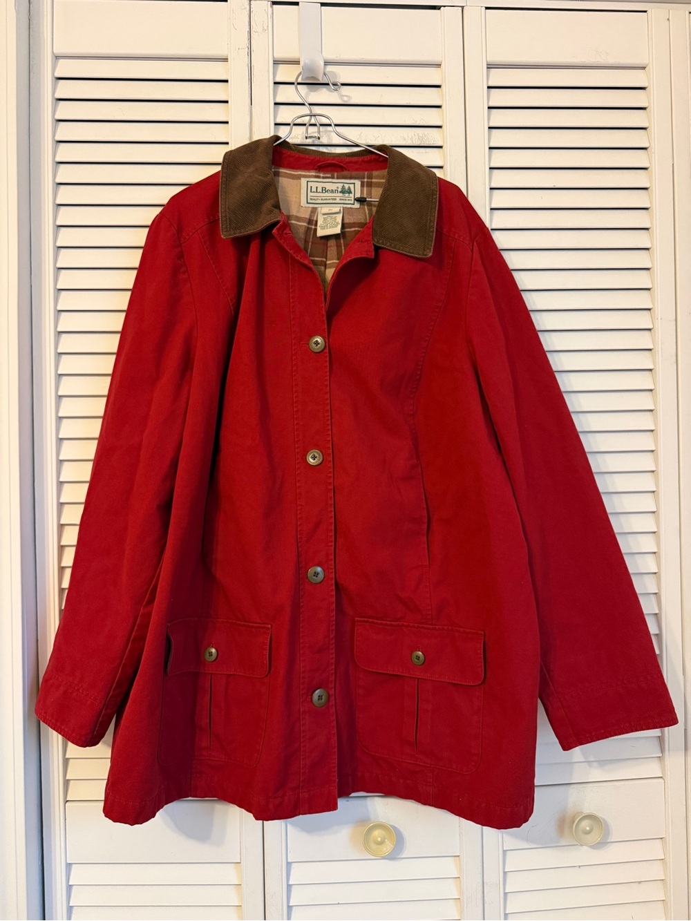 VTG LL Bean Womens Chore Barn Work Jacket 2XL Coat Corduroy Collar Flannel Lined